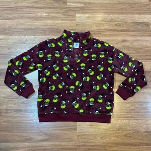 The Grinch Fleece Long-Sleeve Quarter Zip Pullover Shirt Burgundy | Adult Size X